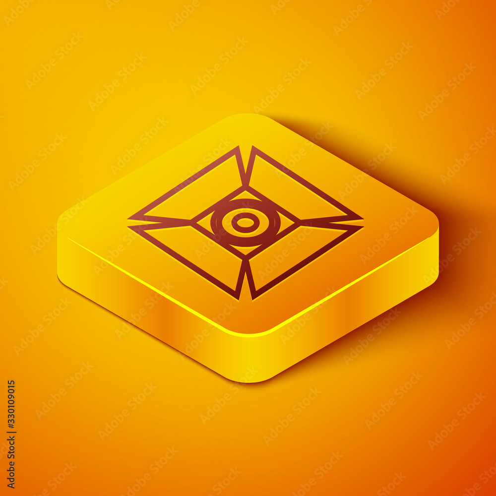 Isometric line Movie spotlight icon isolated on orange background. Light Effect. Scene, Studio, Show