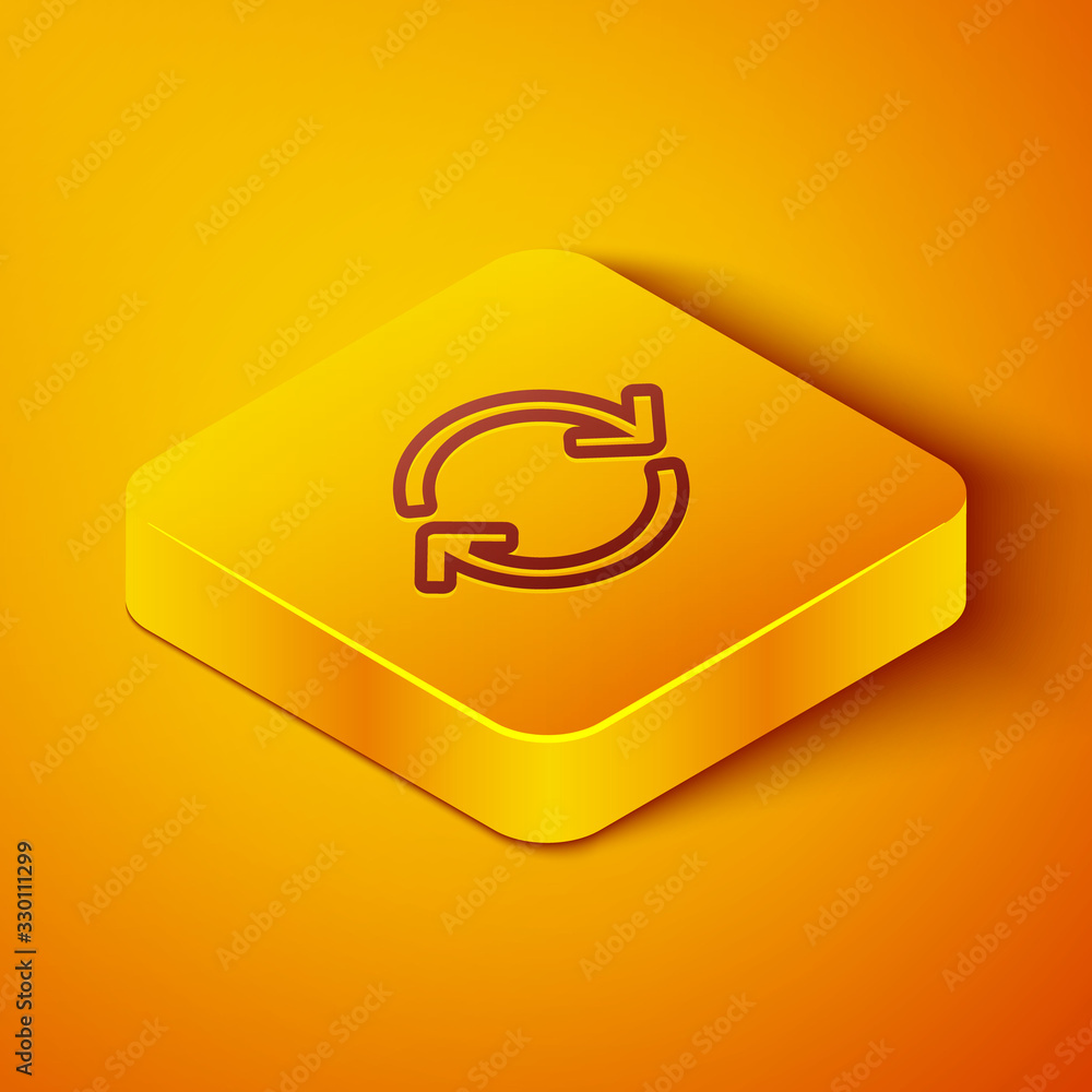 Isometric line Refresh icon isolated on orange background. Reload symbol. Rotation arrows in a circl