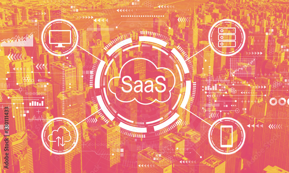 SaaS——软件即服务的概念，与纽约市的天际线相呼应