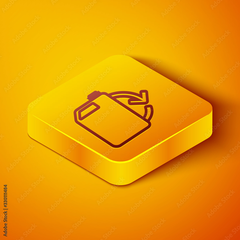 Isometric line Eco fuel canister icon isolated on orange background. Eco bio and barrel. Green envir