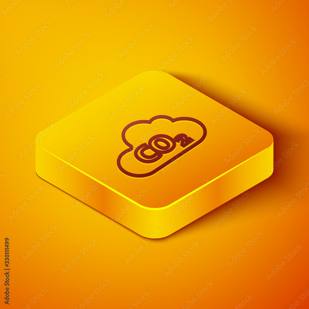 Isometric line CO2 emissions in cloud icon isolated on orange background. Carbon dioxide formula, sm