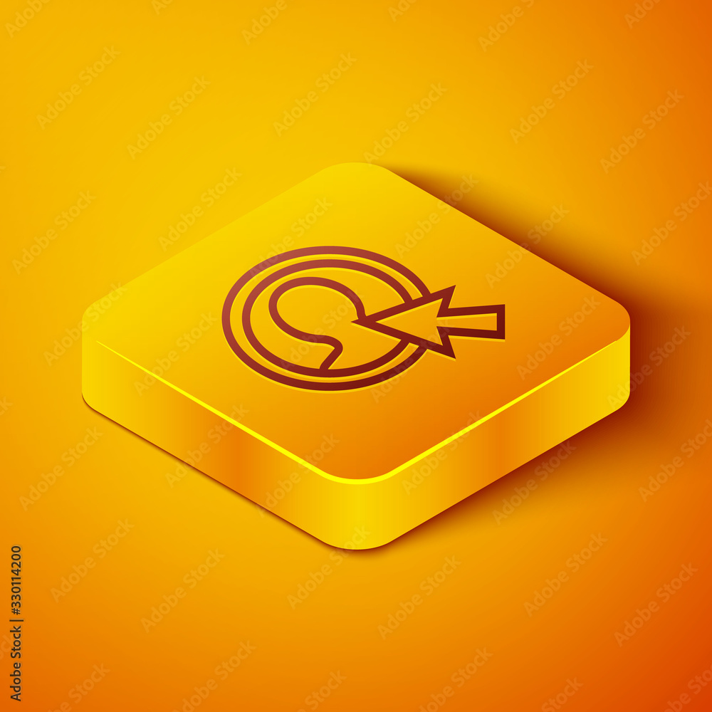 Isometric line Create account screen icon isolated on orange background. Yellow square button. Vecto