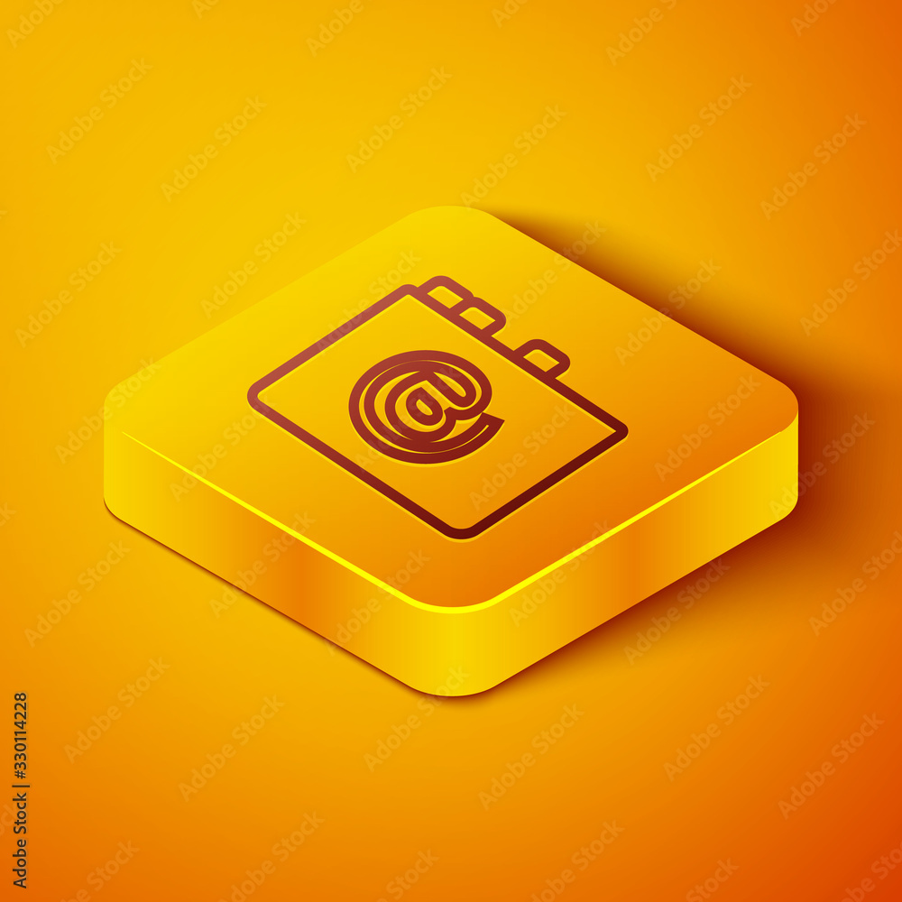 Isometric line Address book icon isolated on orange background. Notebook, address, contact, director