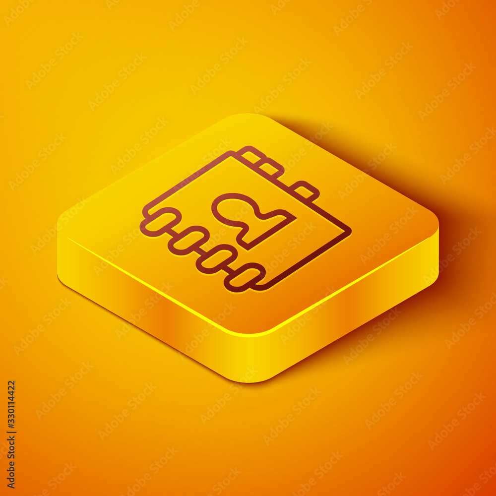 Isometric line Address book icon isolated on orange background. Notebook, address, contact, director