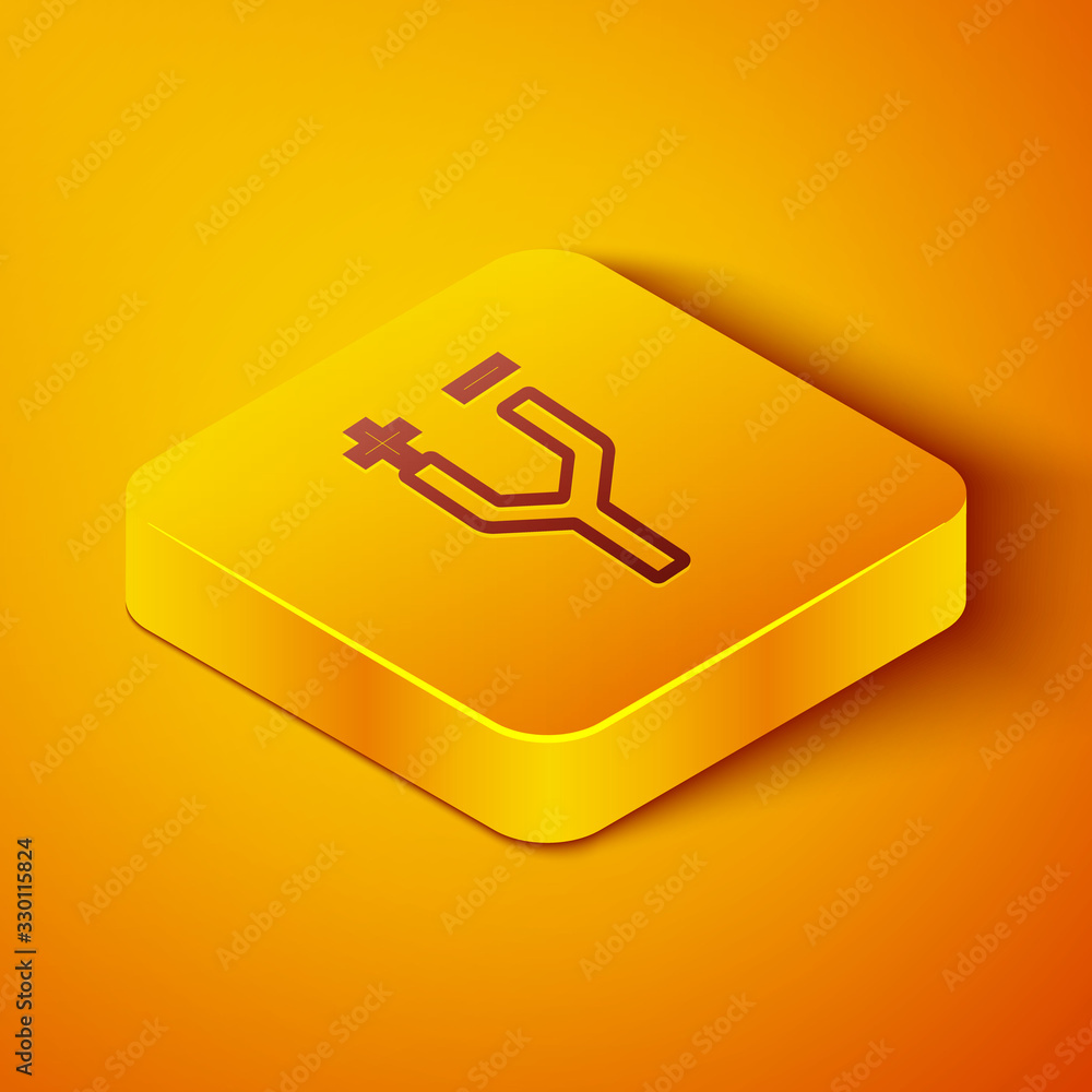 Isometric line Electric cable icon isolated on orange background. Yellow square button. Vector Illus