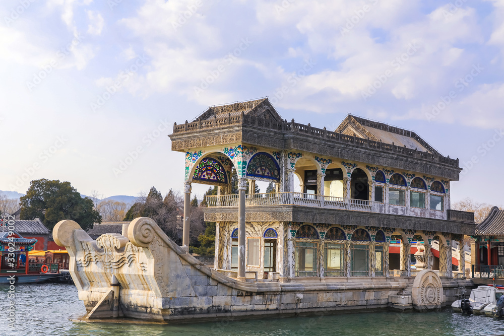 Stone boat in Kunming Lake, Summer Palace, Beijing, China