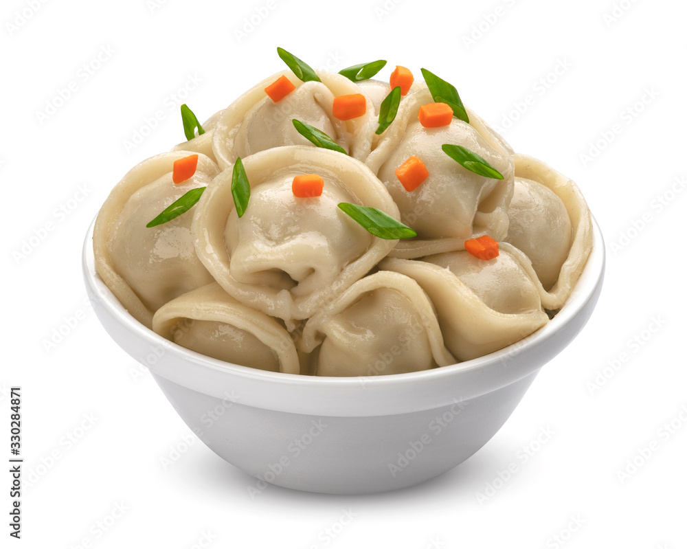 肉馅饺子，在白底上隔离的自制俄罗斯pelmeni