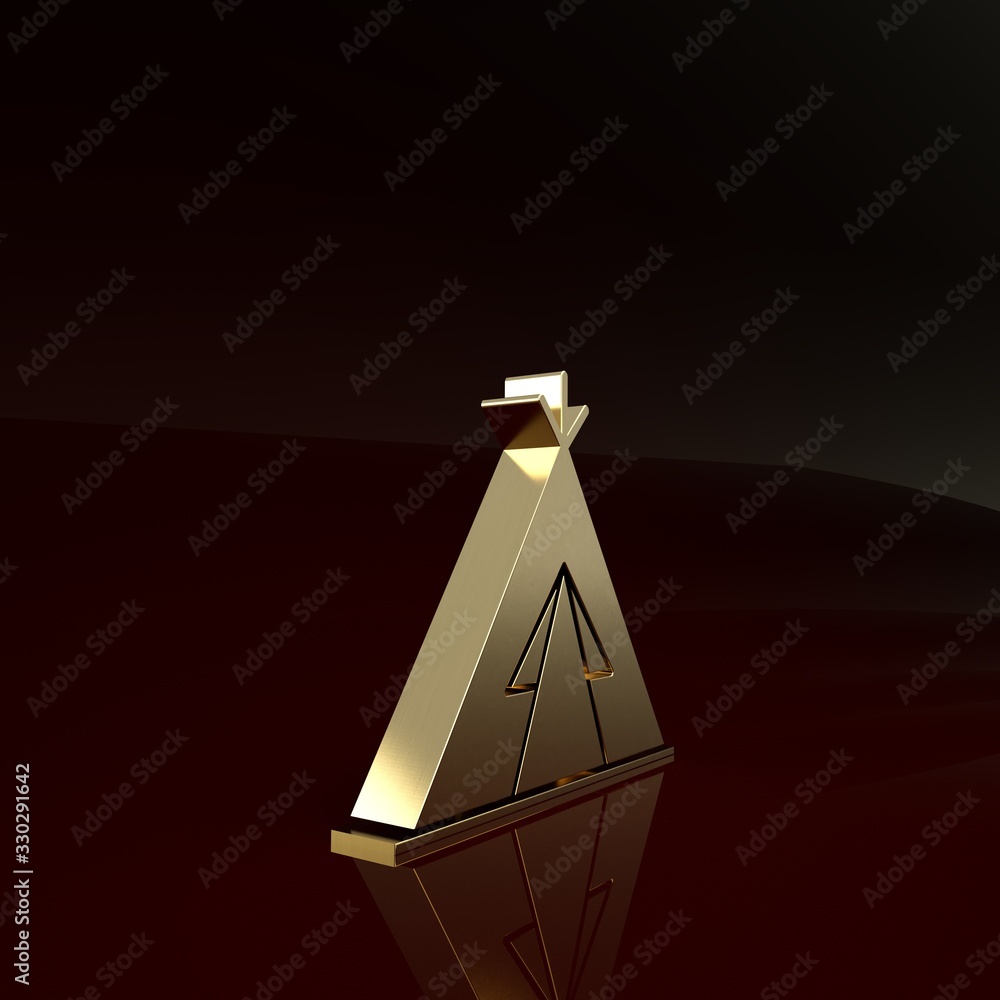 Gold Traditional indian teepee or wigwam icon isolated on brown background. Indian tent. Minimalism 