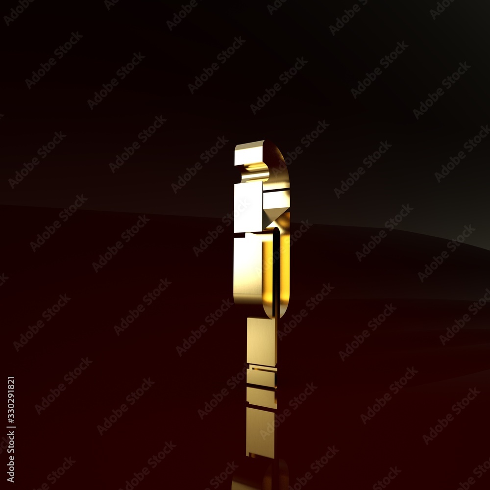 Gold Feather pen icon isolated on brown background. Minimalism concept. 3d illustration 3D render