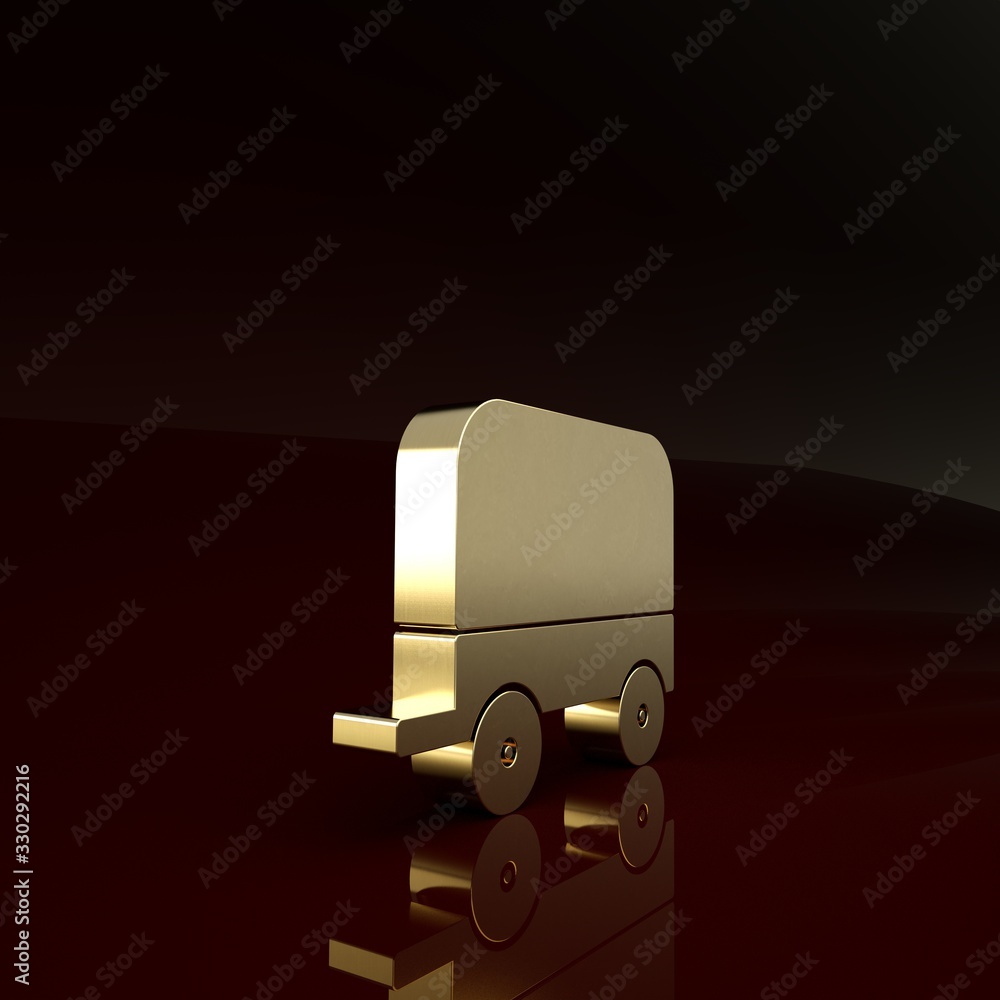 Gold Wild west covered wagon icon isolated on brown background. Minimalism concept. 3d illustration 