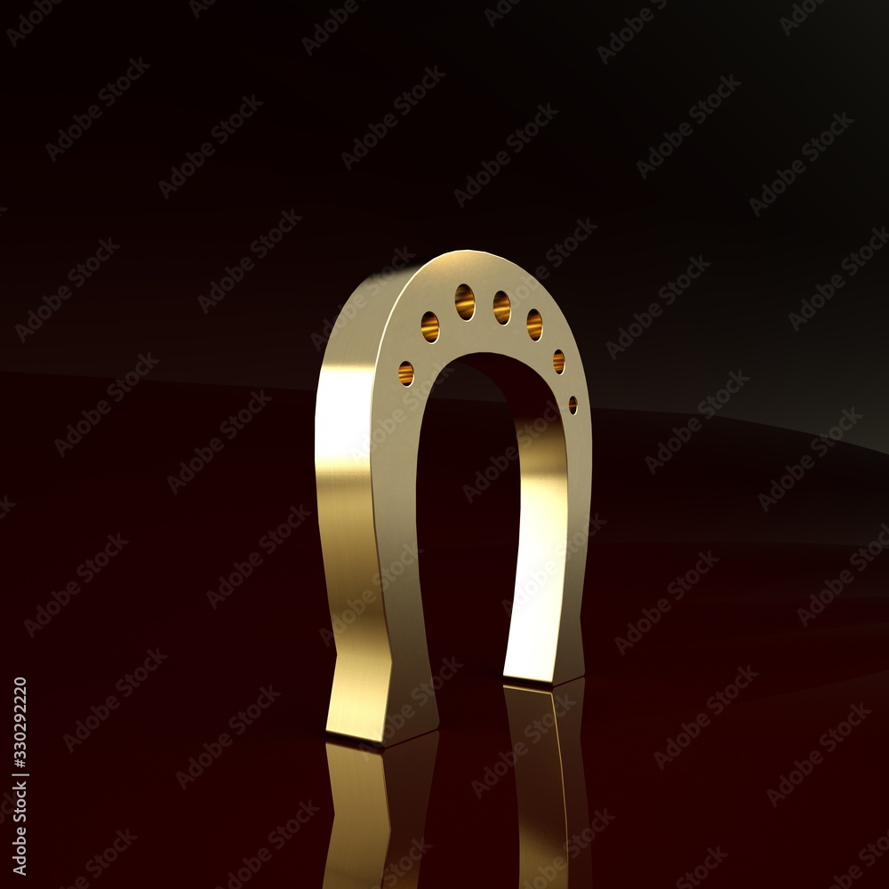 Gold Horseshoe icon isolated on brown background. Minimalism concept. 3d illustration 3D render