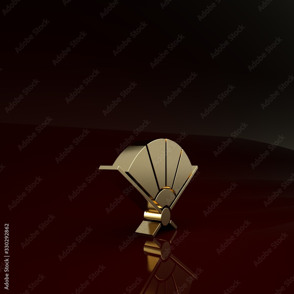 Gold Traditional paper chinese or japanese folding fan icon isolated on brown background. Minimalism