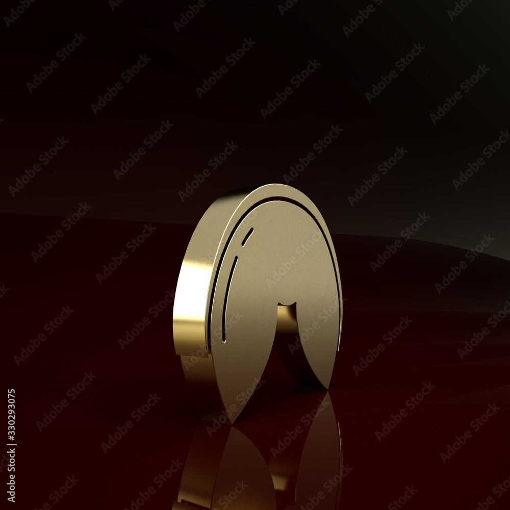 Gold Chinese fortune cookie icon isolated on brown background. Asian traditional. Minimalism concept