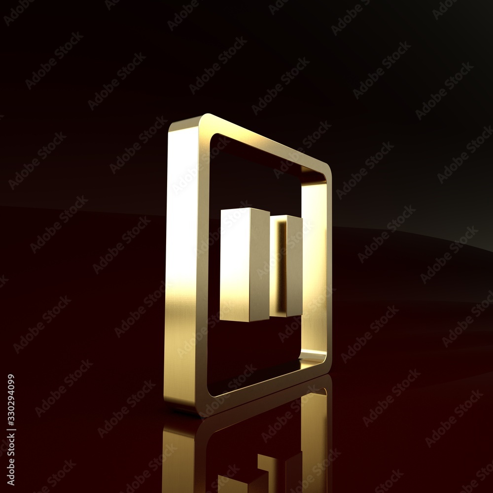 Gold Pause button icon isolated on brown background. Minimalism concept. 3d illustration 3D render