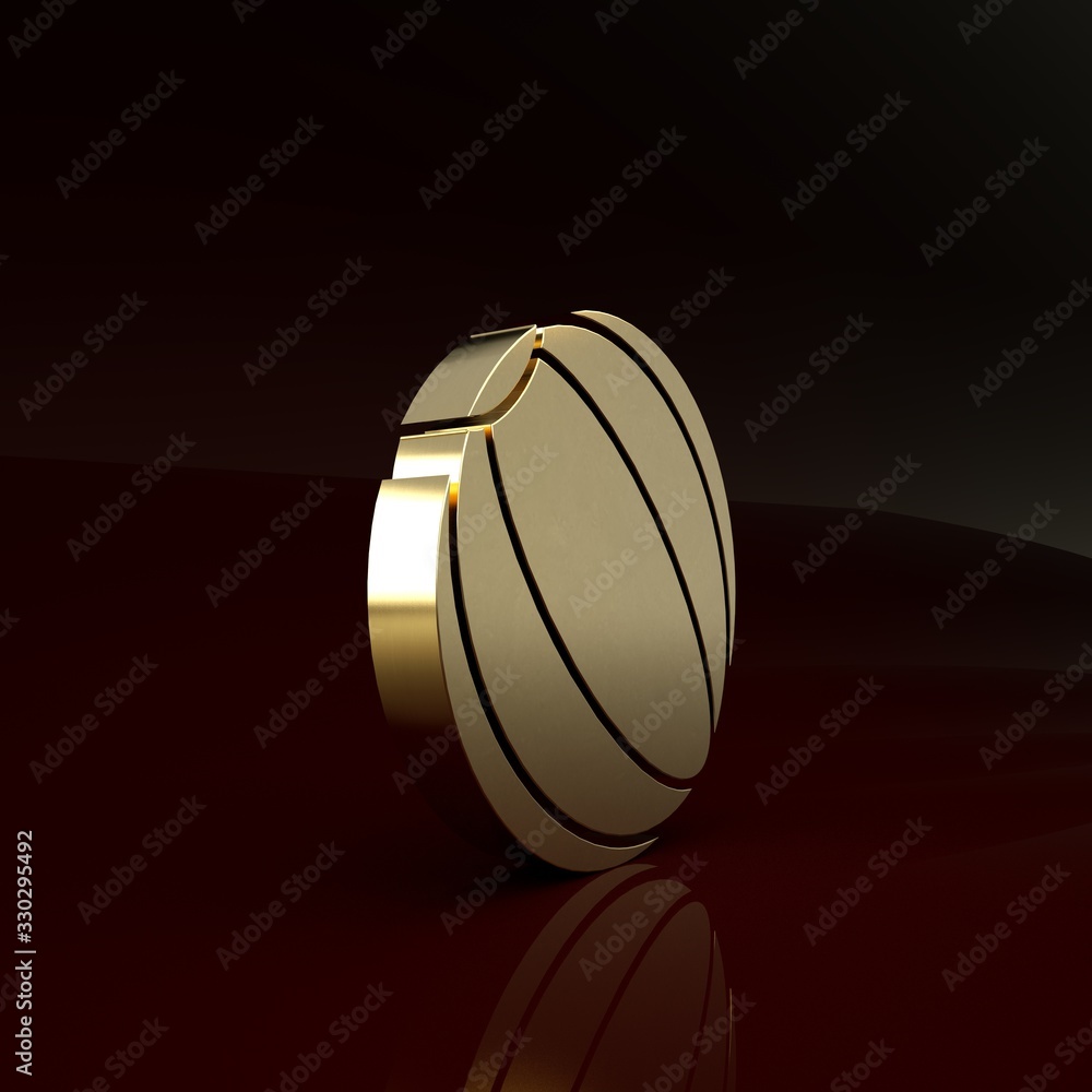 Gold Beach ball icon isolated on brown background. Minimalism concept. 3d illustration 3D render