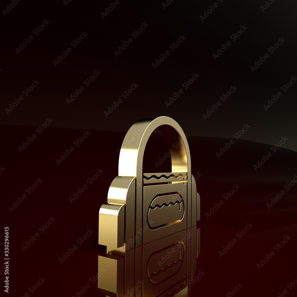 Gold Sport bag icon isolated on brown background. Minimalism concept. 3d illustration 3D render