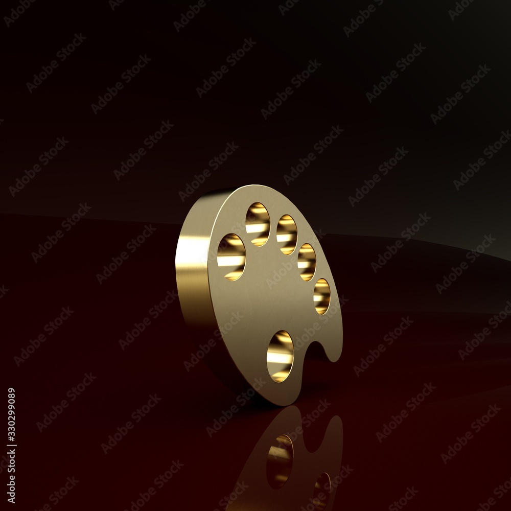 Gold Palette icon isolated on brown background. Minimalism concept. 3d illustration 3D render