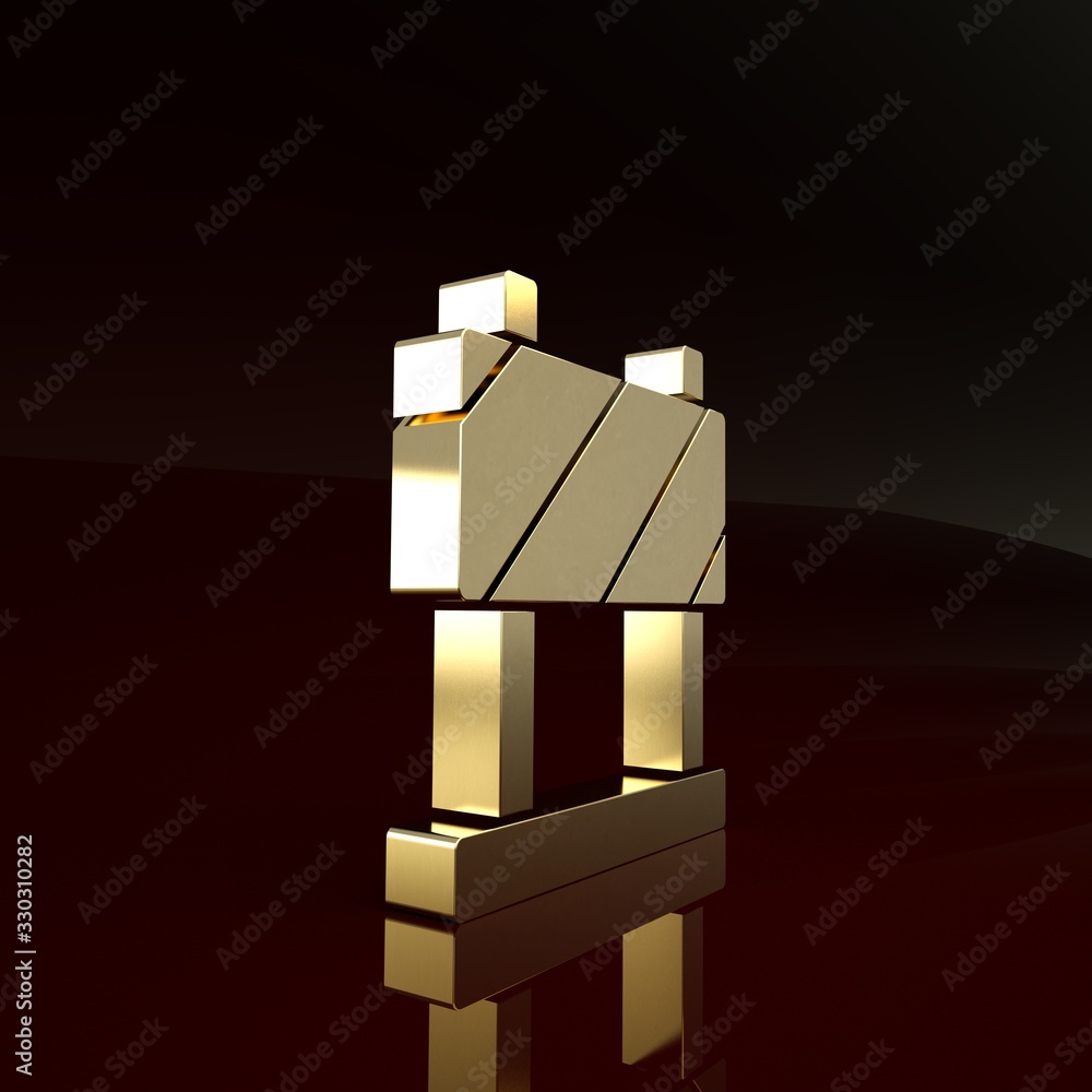 Gold Road barrier icon isolated on brown background. Symbol of restricted area which are in under co