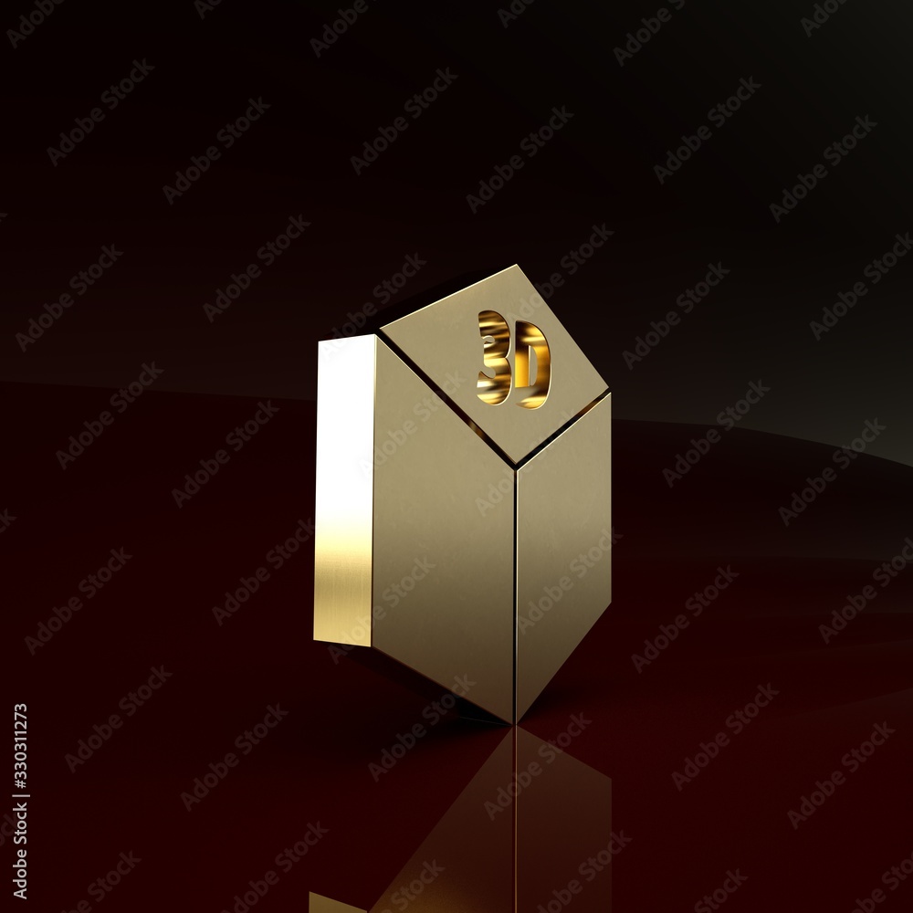 Gold Isometric cube icon isolated on brown background. Geometric cubes solid icon. 3D square sign. B