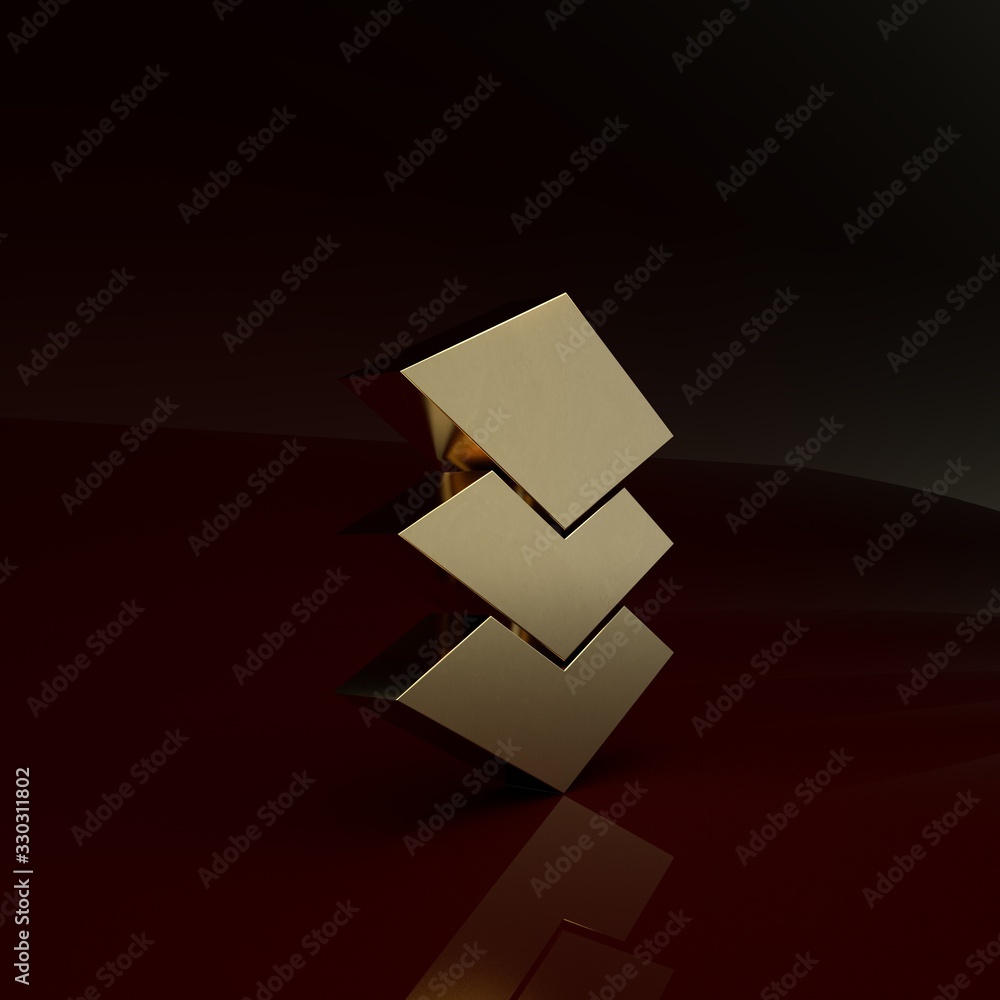 Gold Layers icon isolated on brown background. Minimalism concept. 3d illustration 3D render