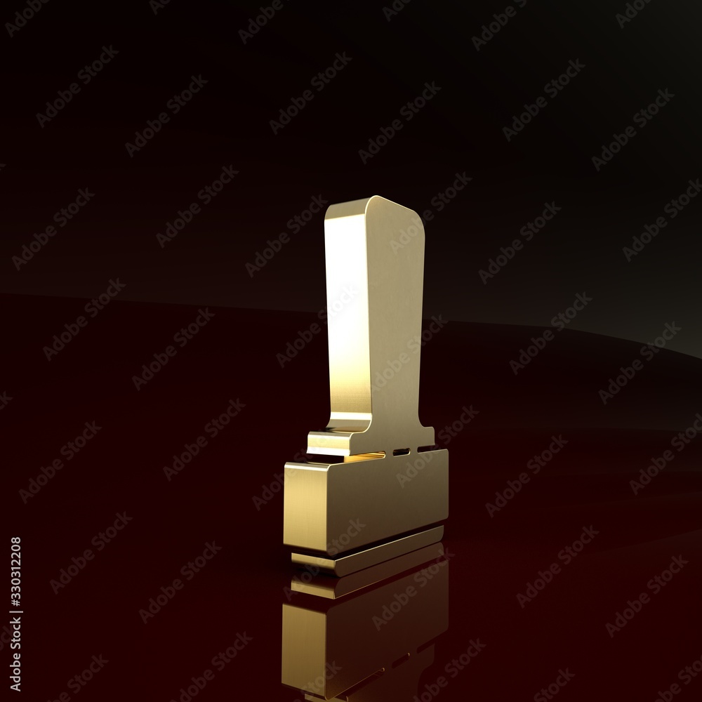 Gold Stamp icon isolated on brown background. Minimalism concept. 3d illustration 3D render