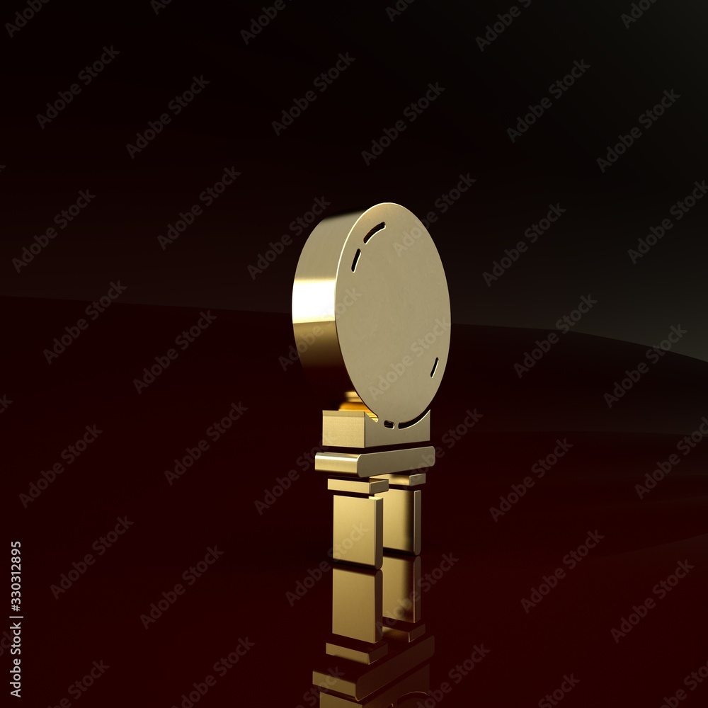 Gold Light emitting diode icon isolated on brown background. Semiconductor diode electrical componen