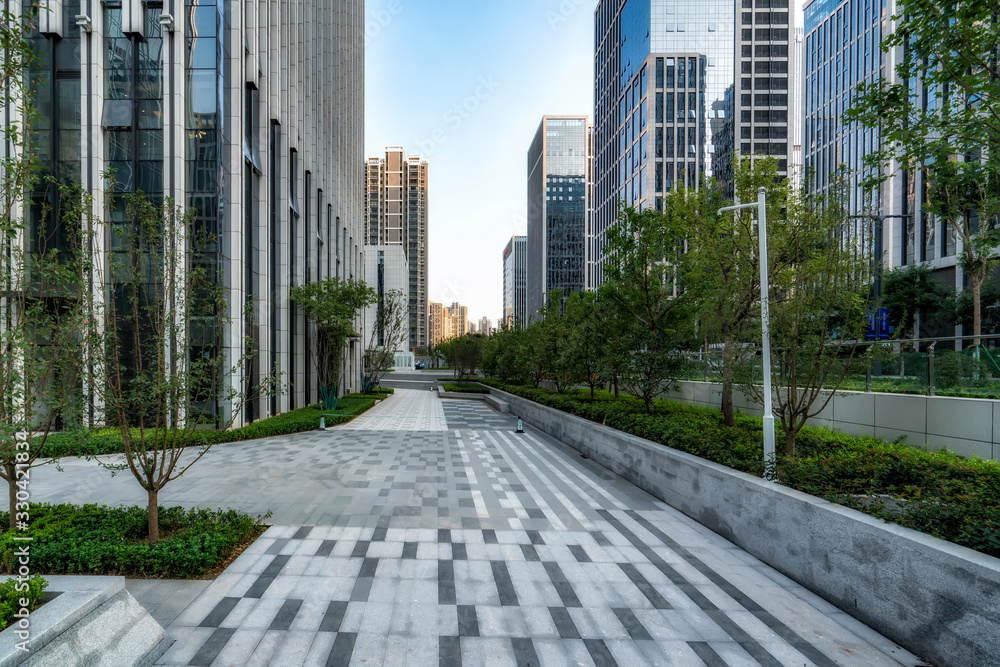 Square and office building of Jinan central business district..