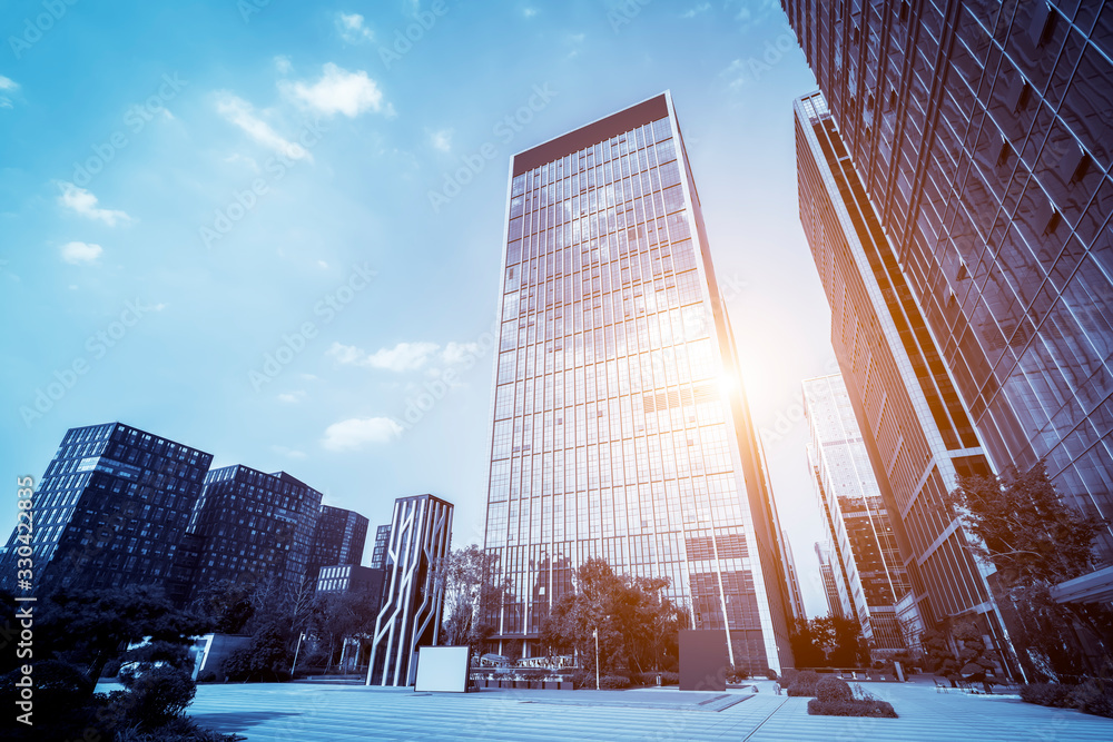 Square and office building of Jinan central business district..