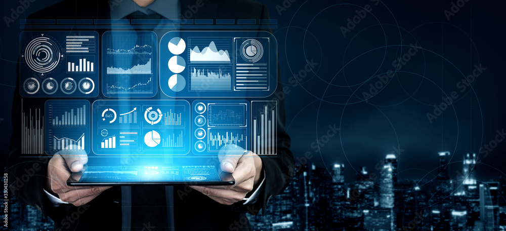 Big Data Technology for Business Finance Analytic Concept. Modern graphic interface shows massive in