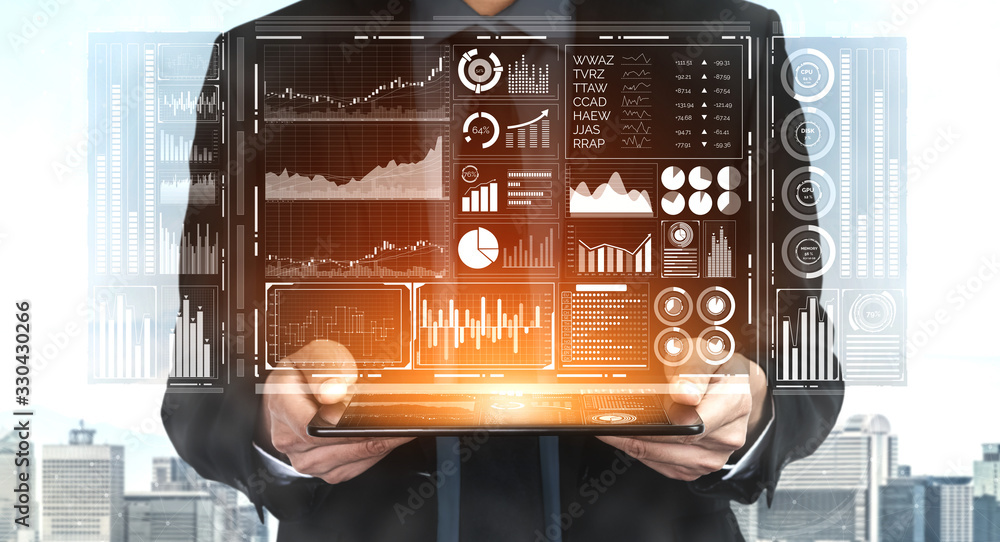 Data Analysis for Business and Finance Concept. Graphic interface showing future computer technology