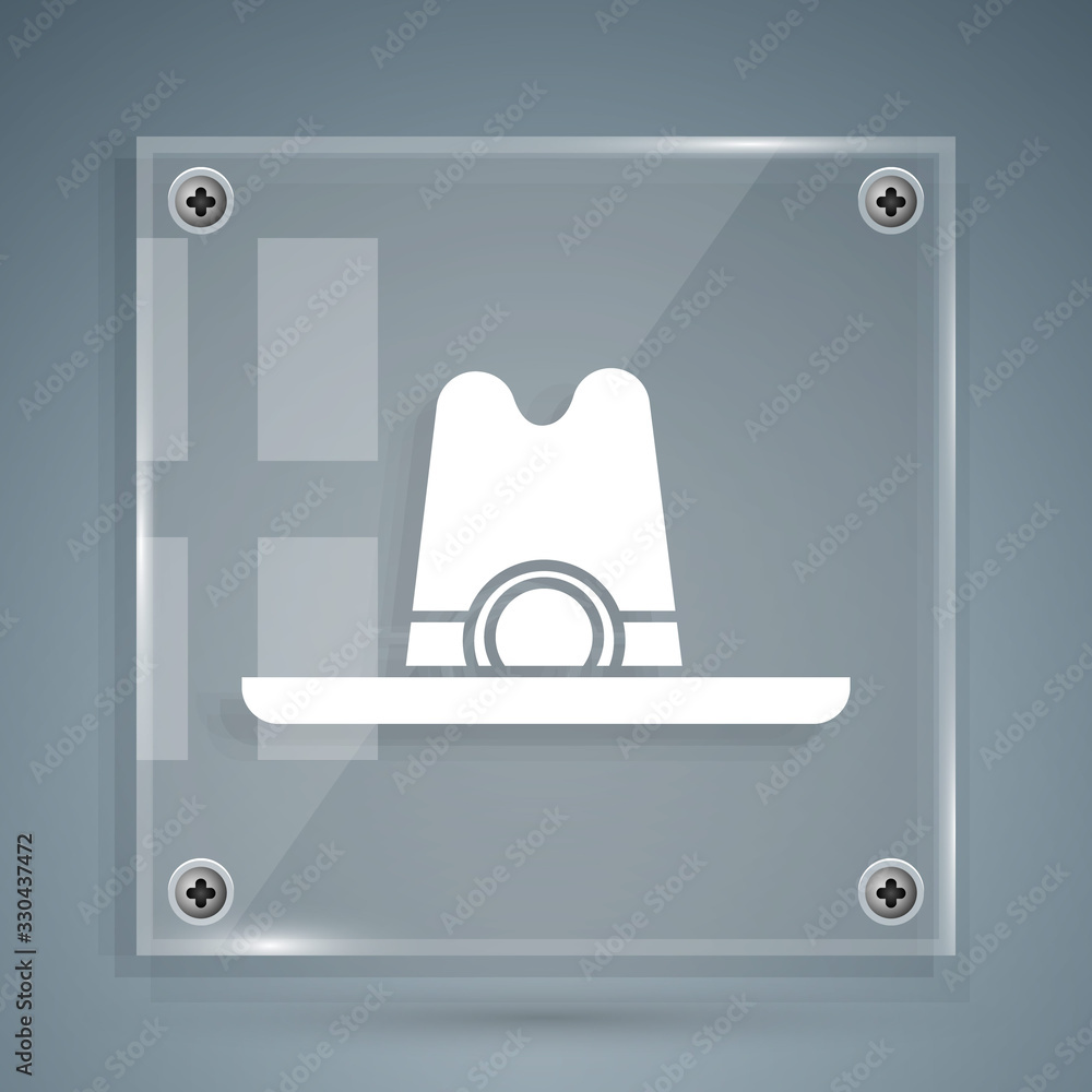 White Western cowboy hat icon isolated on grey background. Square glass panels. Vector Illustration