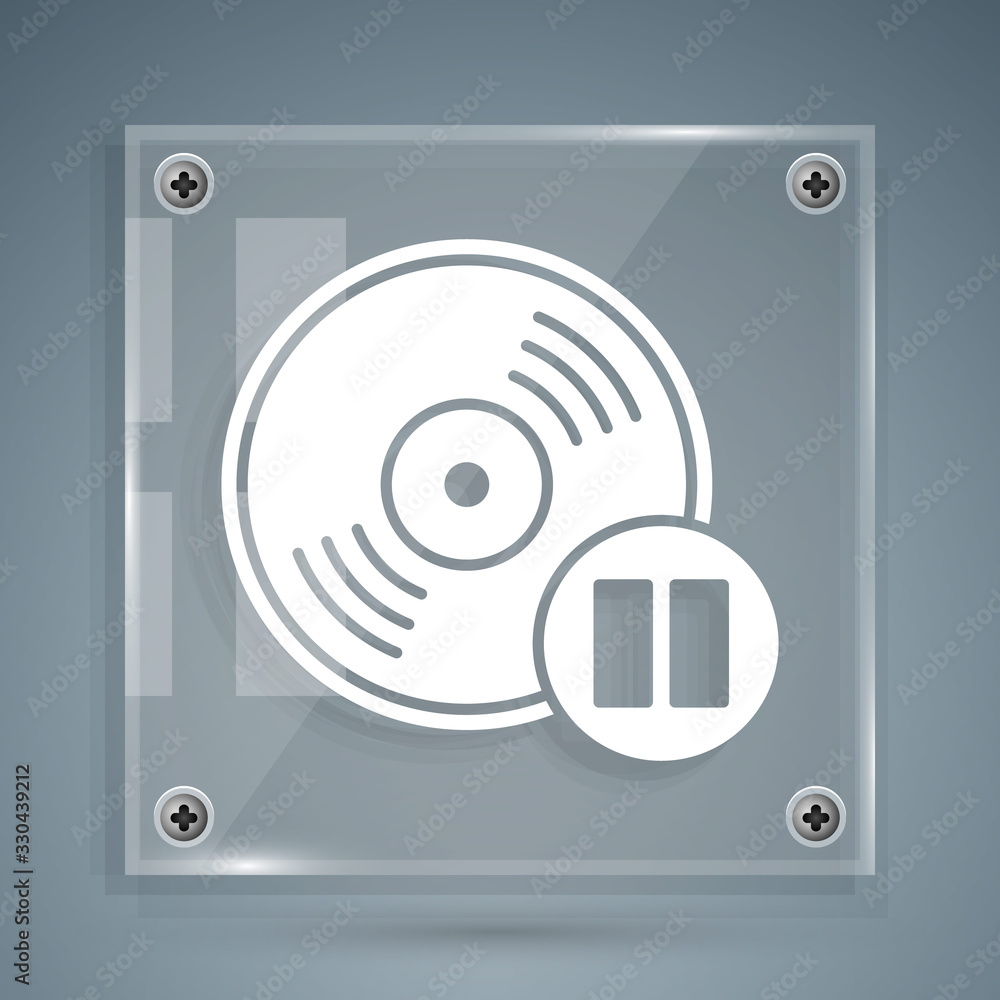 White Vinyl disk icon isolated on grey background. Square glass panels. Vector Illustration