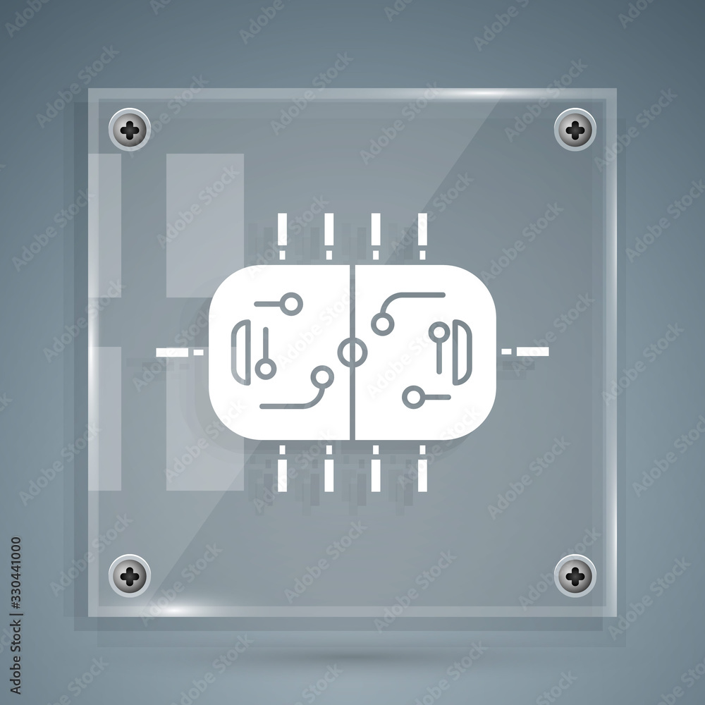 White Hockey table icon isolated on grey background. Square glass panels. Vector Illustration