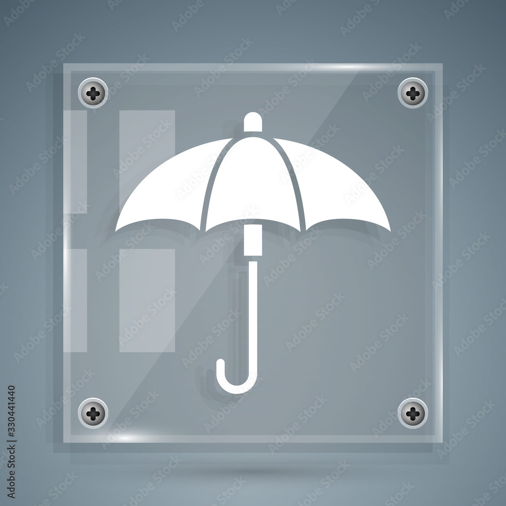 White Classic elegant opened umbrella icon isolated on grey background. Rain protection symbol. Squa