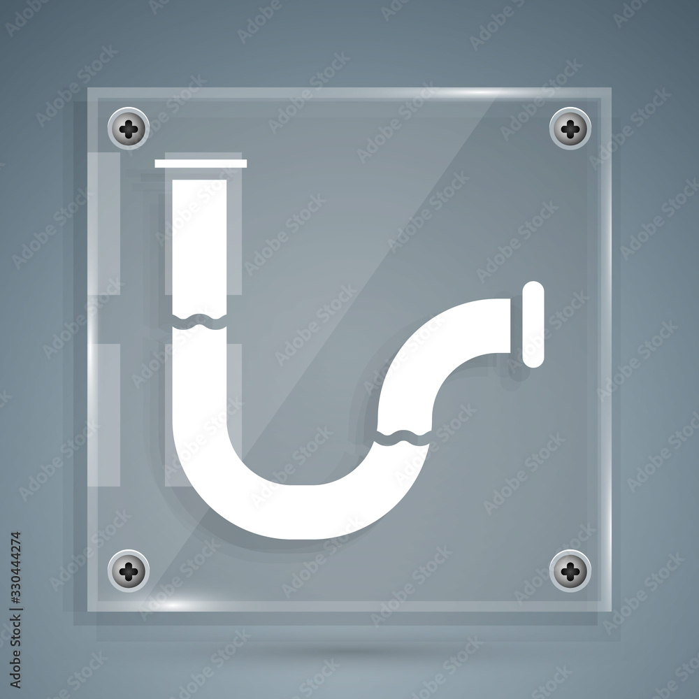 White Industry metallic pipe icon isolated on grey background. Plumbing pipeline parts of different 