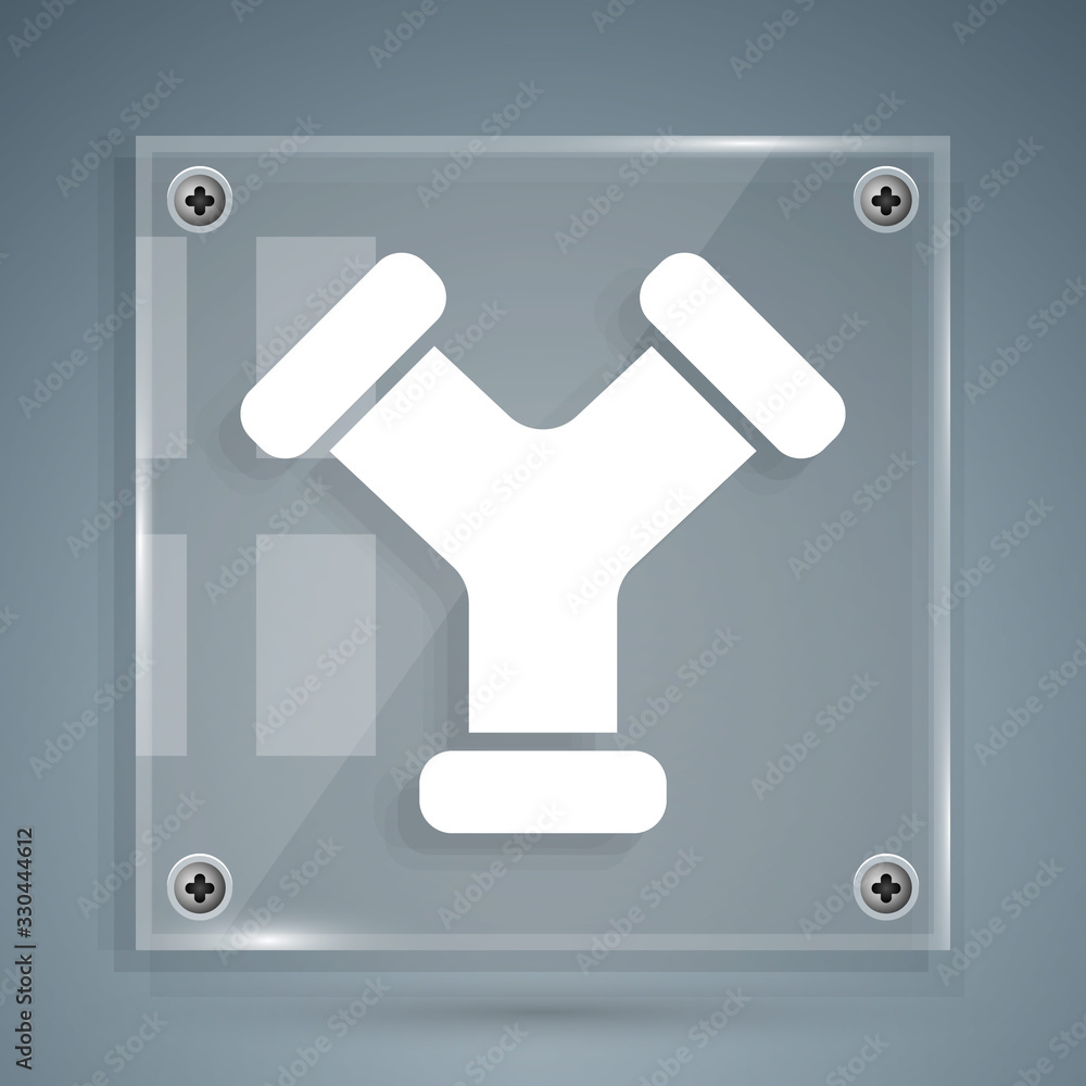 White Industry metallic pipe icon isolated on grey background. Plumbing pipeline parts of different 