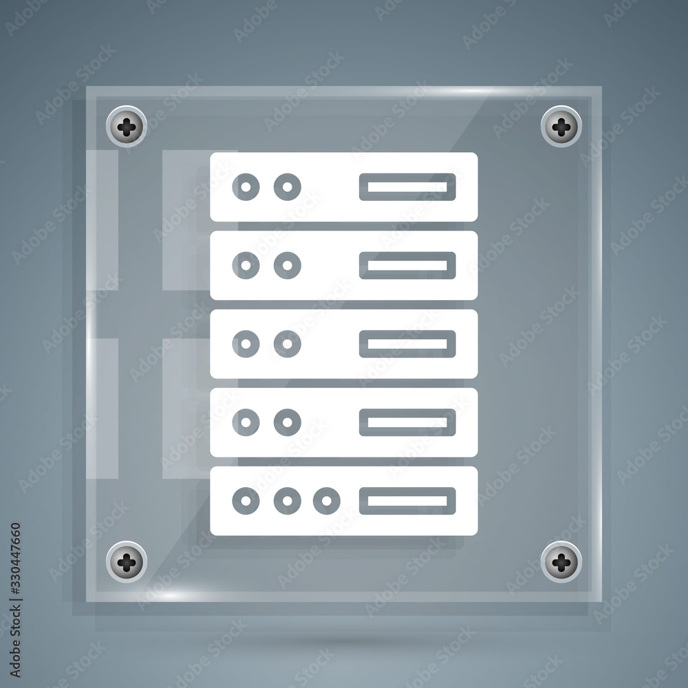 White Server, Data, Web Hosting icon isolated on grey background. Square glass panels. Vector Illust