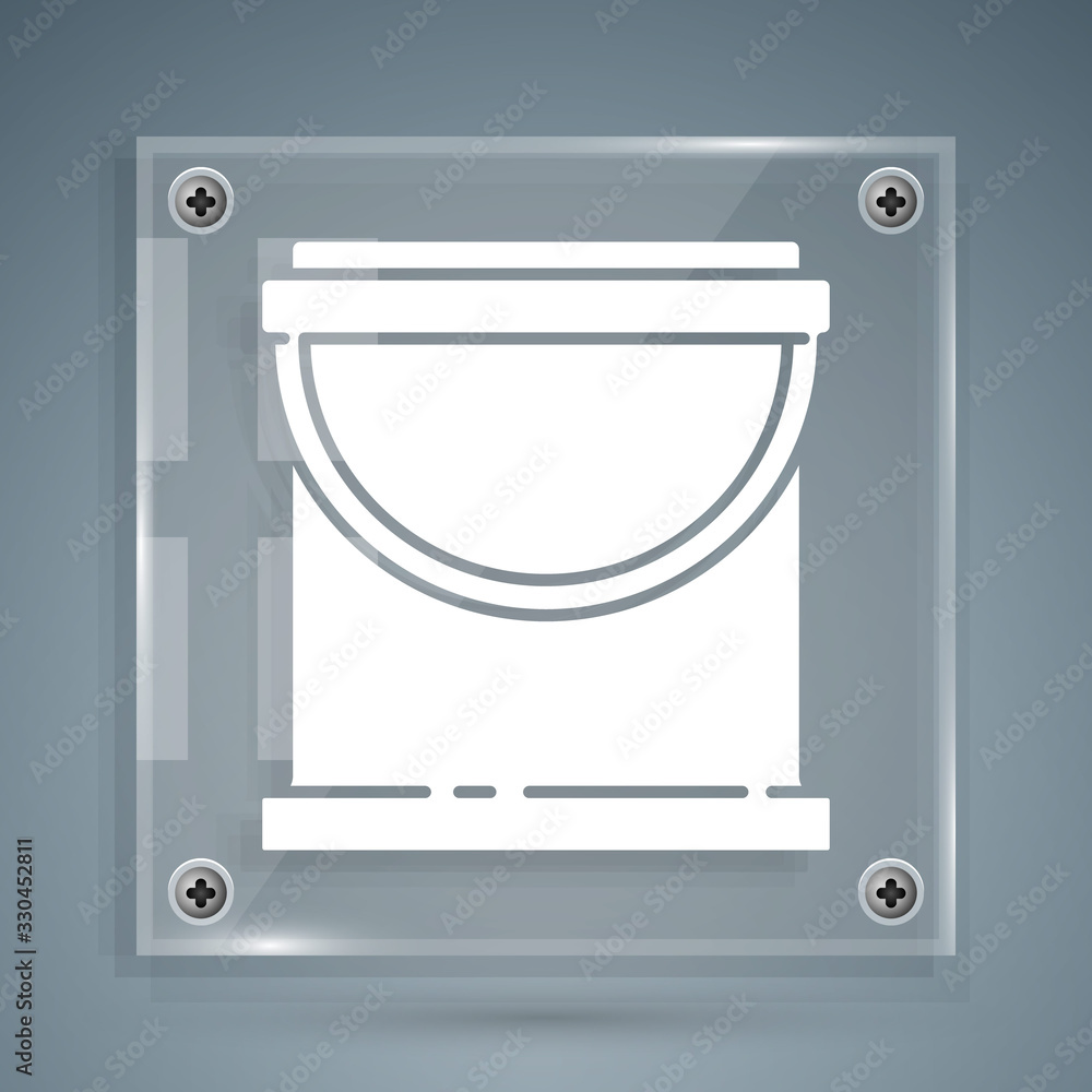 White Paint bucket icon isolated on grey background. Square glass panels. Vector Illustration