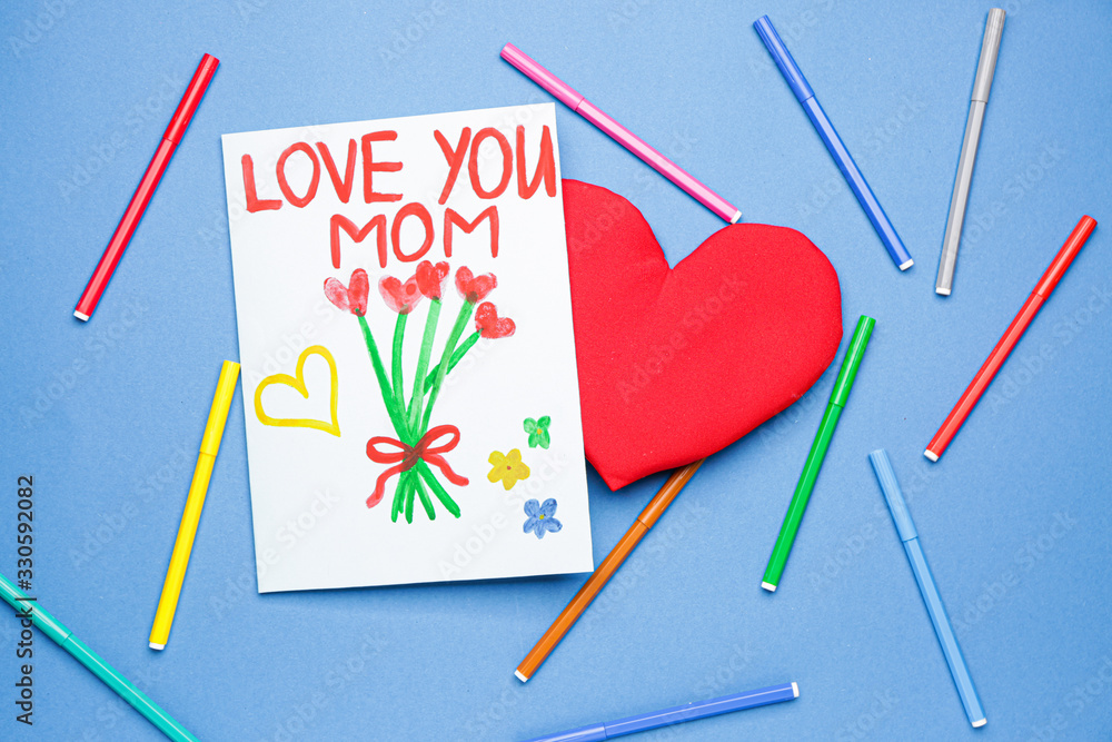 Greeting card for Mothers Day on color background