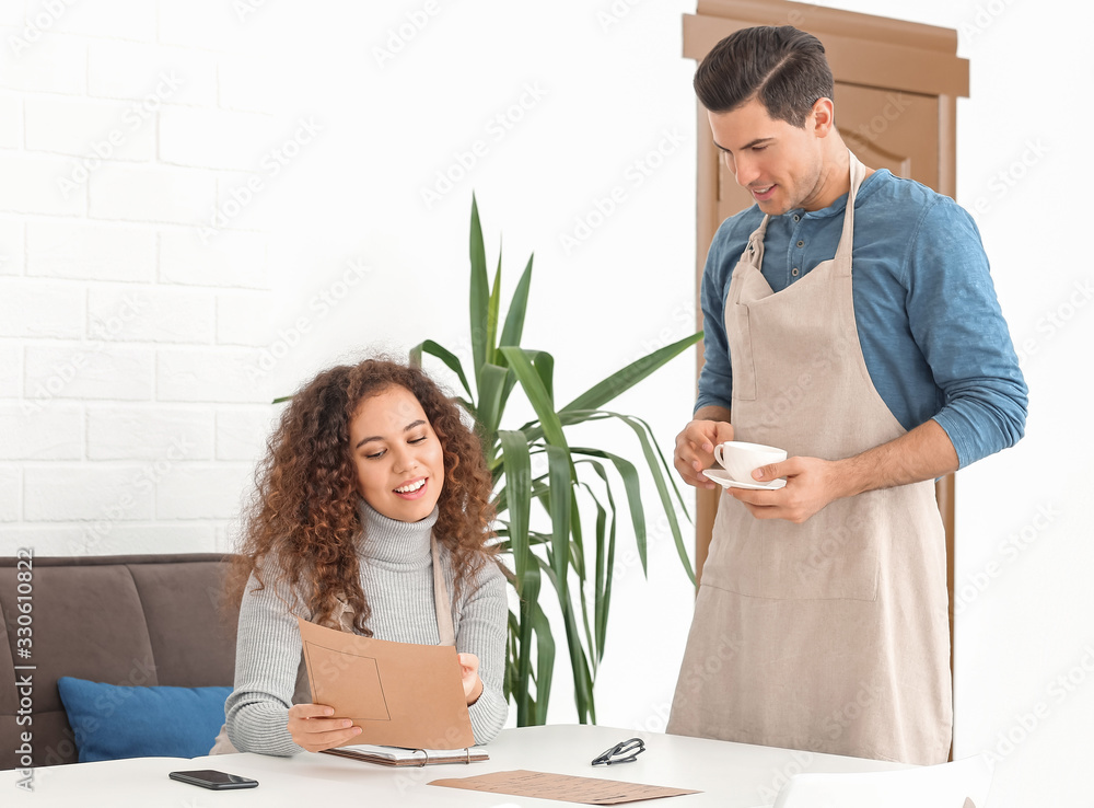 Business owners working in their cafe