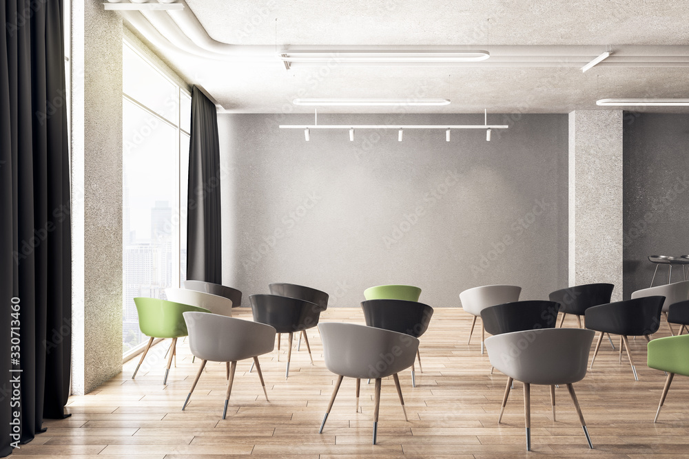 Clean presentation room with blank wall.