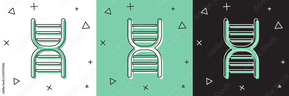 设置隔离在白色和绿色黑色背景上的DNA符号图标。矢量插图