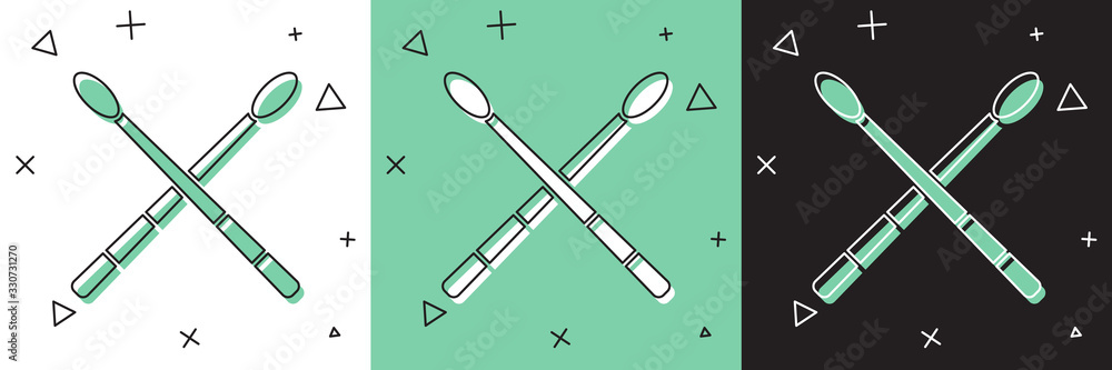 Set Drum sticks icon isolated on white and green, black background. Musical instrument. Vector Illus