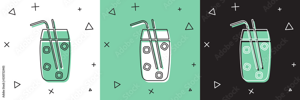 Set Cocktail and alcohol drink icon isolated on white and green, black background. Vector Illustrati