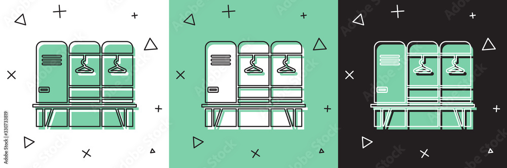 冰球、足球、篮球队或工人的储物柜或更衣室图标隔离在白色上