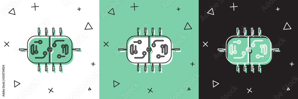 将冰球桌图标隔离在白色和绿色黑色背景上。矢量图