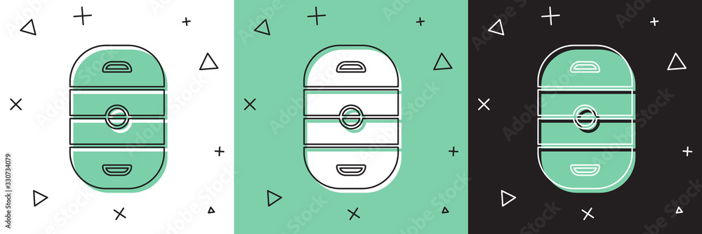 Set Ice hockey rink icon isolated on white and green, black background. Hockey arena. Vector Illustr