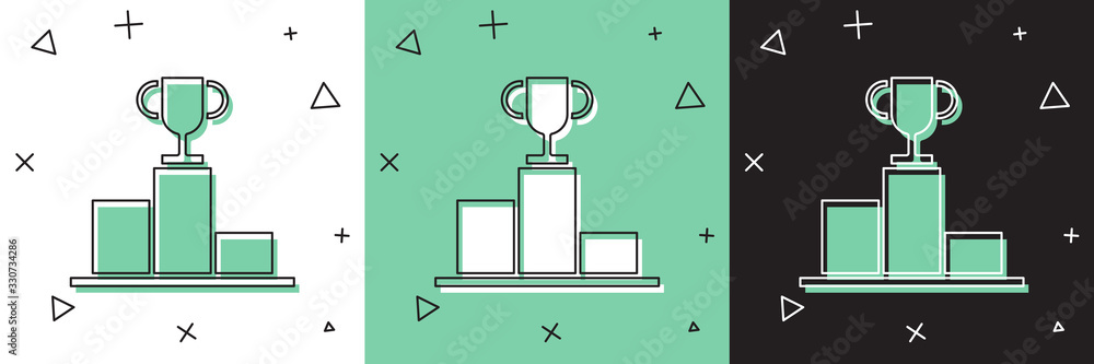 Set Hockey over sports winner podium icon isolated on white and green, black background. Vector Illu