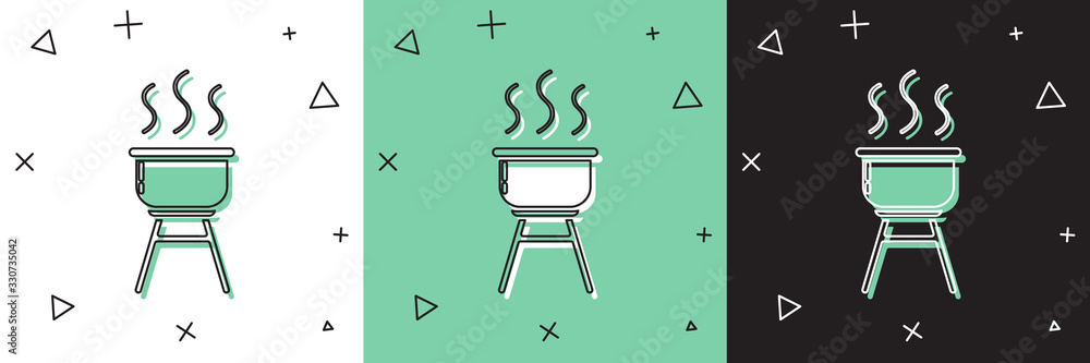 Set Barbecue grill icon isolated on white and green, black background. BBQ grill party. Vector Illus