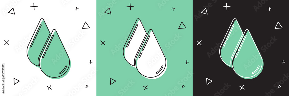 Set Water drop icon isolated on white and green, black background. Vector Illustration